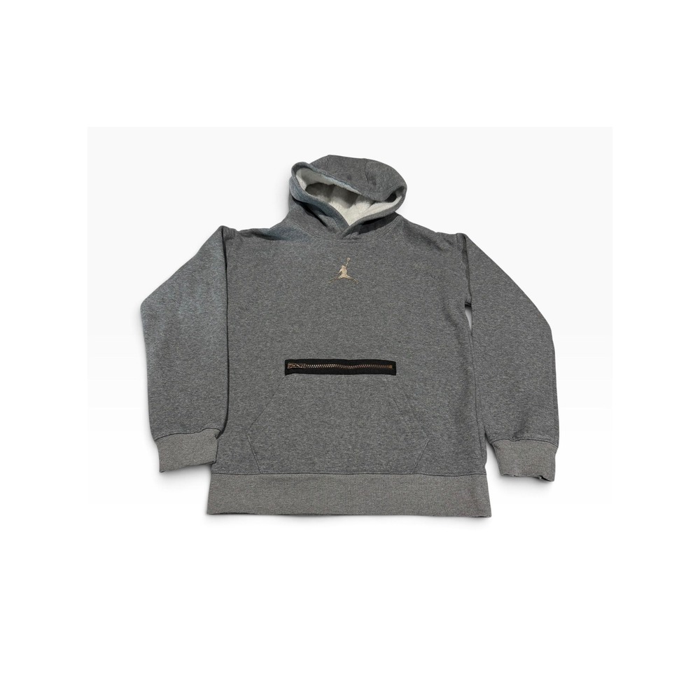 Jordan Boys Grey Sherpa Lined Hoodie Gold Jumpman Zip Pocket Size Large 12-13Y
